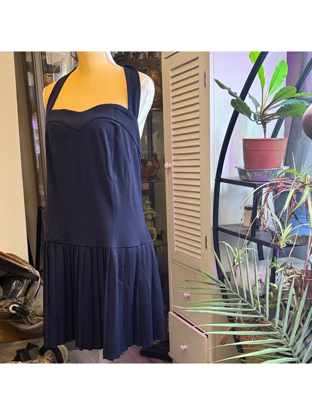 Elegant Navy Blue Halter Mini Dress